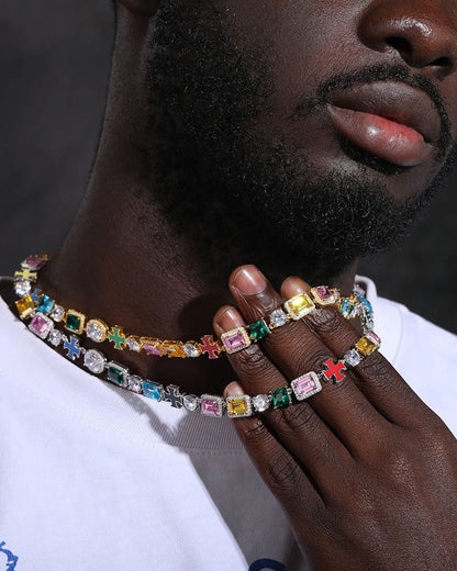 CROSS CHAIN IN MOISSANITE AND PRECIOUS STONES.