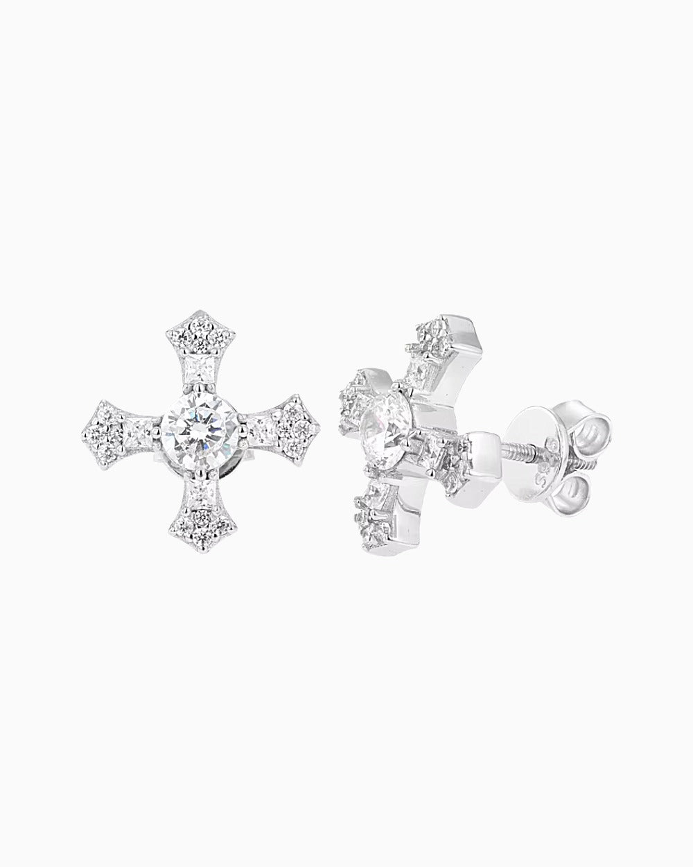 MOISSANITE CROSS STUDS.