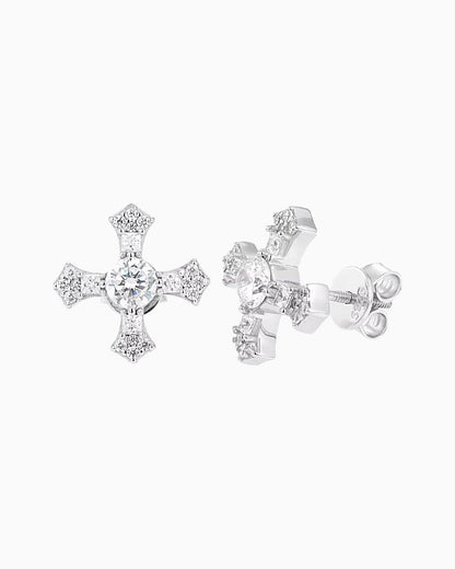 MOISSANITE CROSS STUDS.