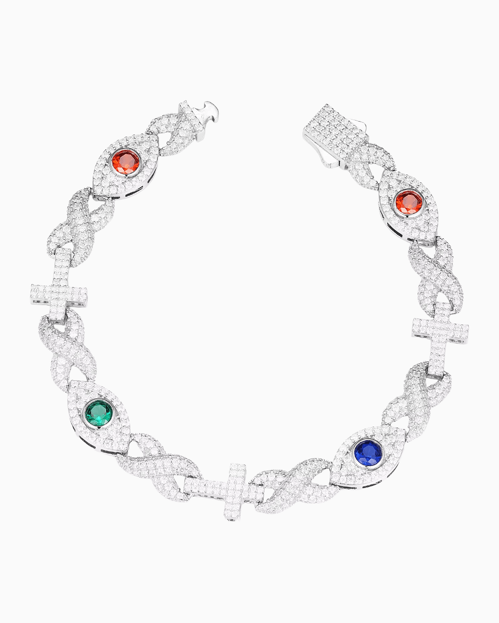 EYE AND CROSS BRACELET IN MOISSANITE.