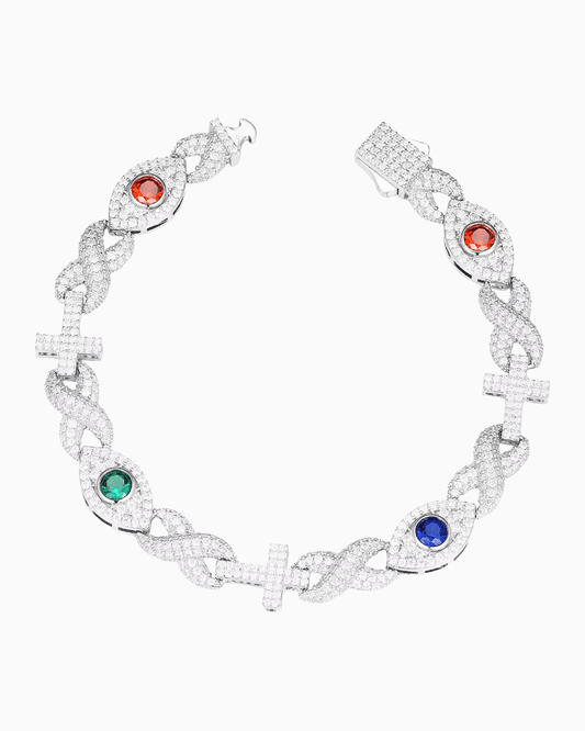 EYE AND CROSS BRACELET IN MOISSANITE.