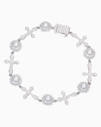 CROSS AND BEAD BRACELET IN GLACÉE MOISSANITE.