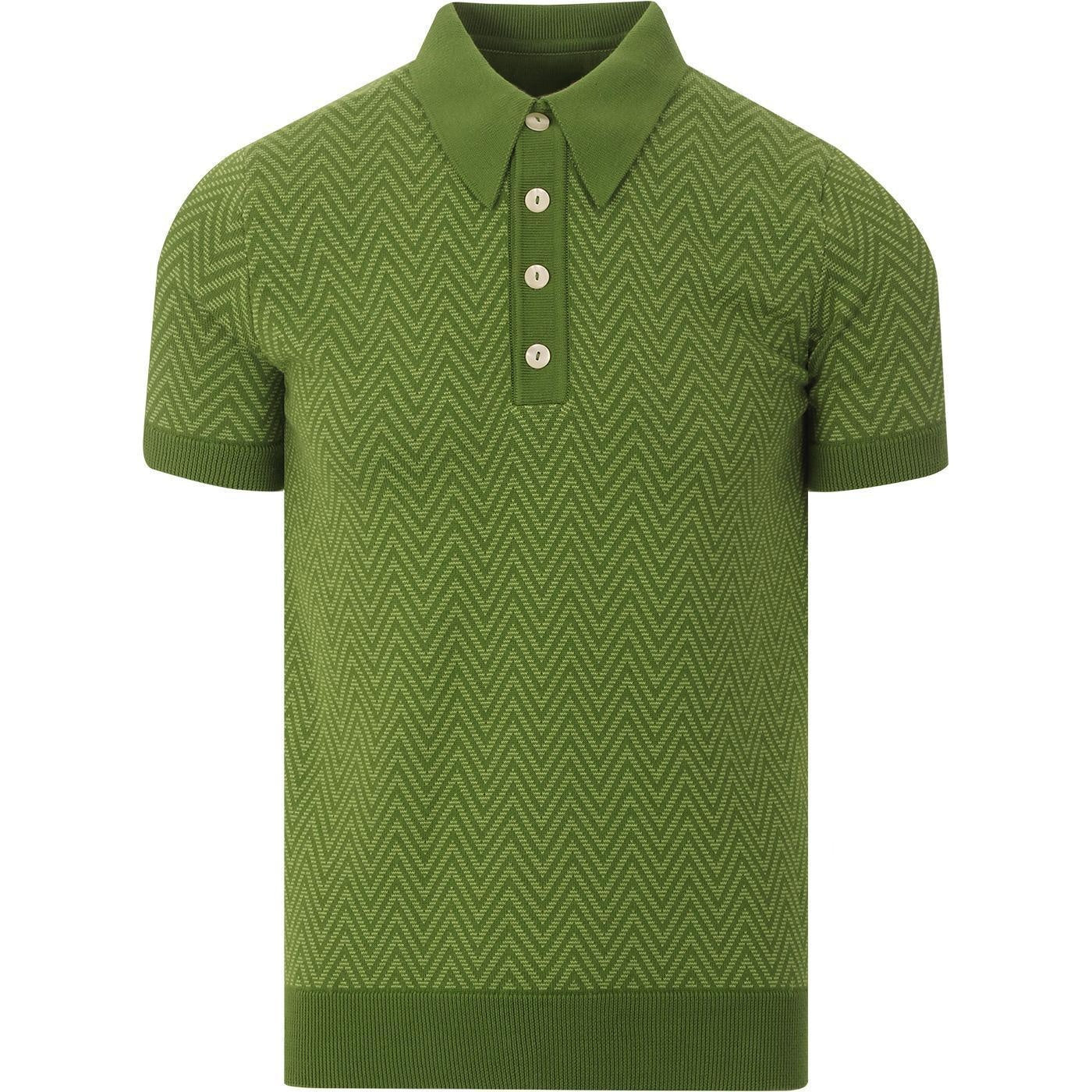 Men's Green Zigzag Knit Polo – 60s Chevron Pattern
