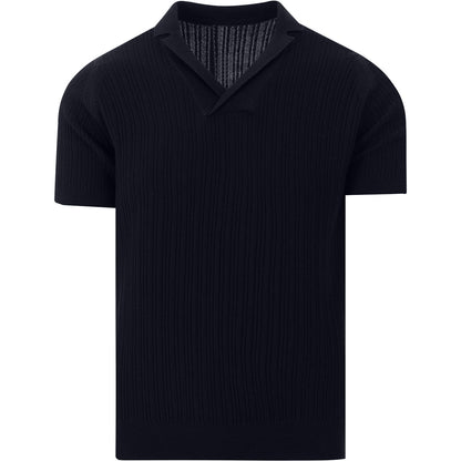 Black Ribbed Knit Polo for Men from the 60s – Minimalist Retro Shirt