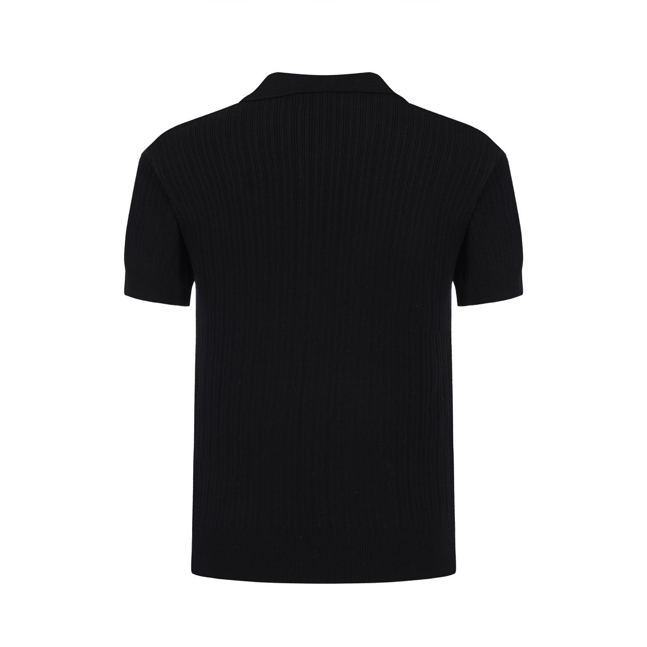 Black Ribbed Knit Polo for Men from the 60s – Minimalist Retro Shirt