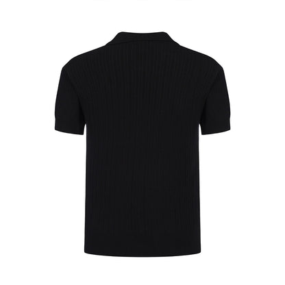 Black Ribbed Knit Polo for Men from the 60s – Minimalist Retro Shirt