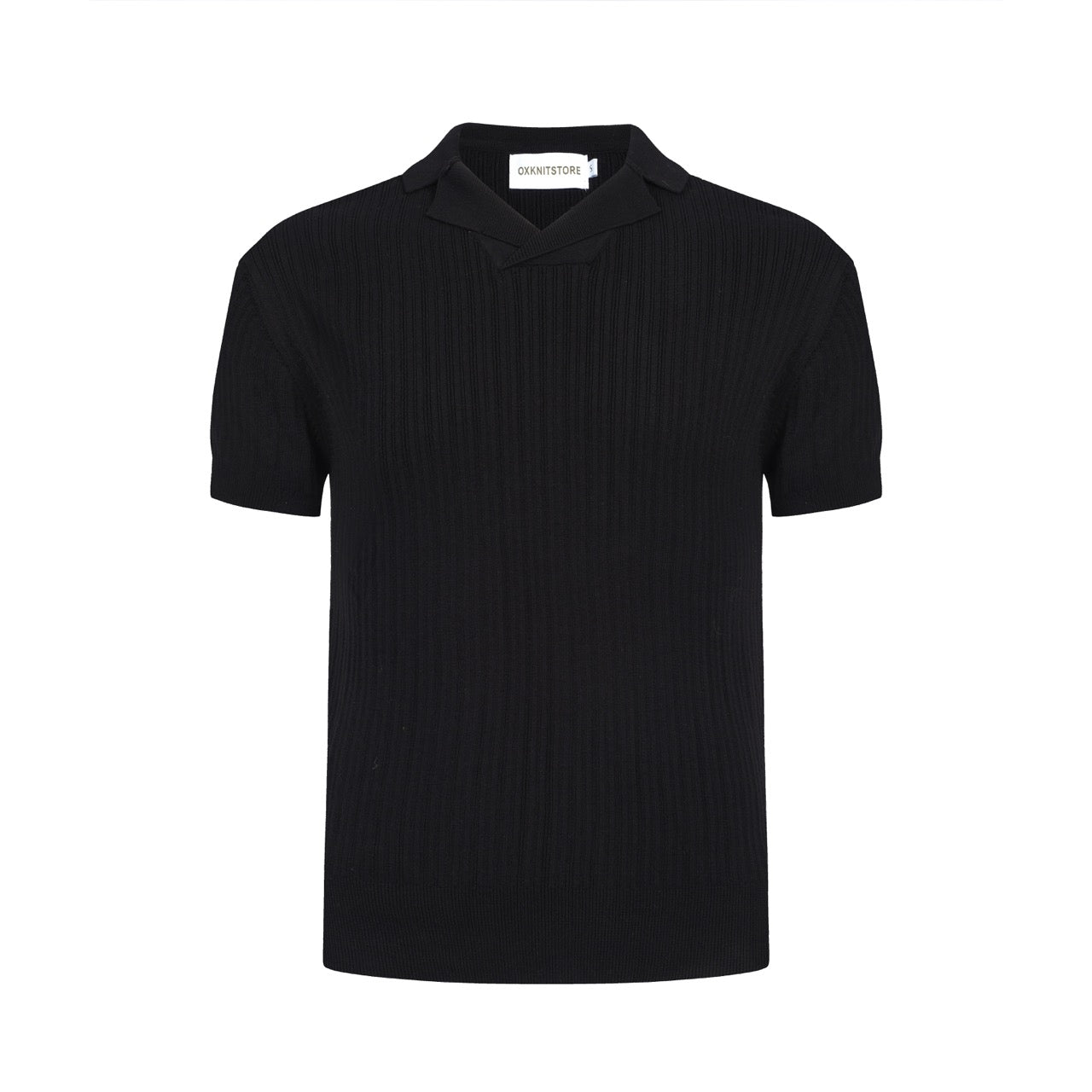 Black Ribbed Knit Polo for Men from the 60s – Minimalist Retro Shirt