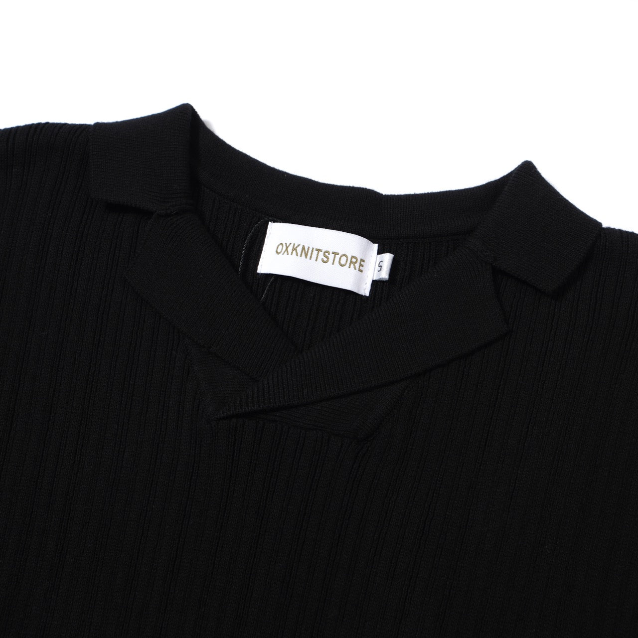 Black Ribbed Knit Polo for Men from the 60s – Minimalist Retro Shirt