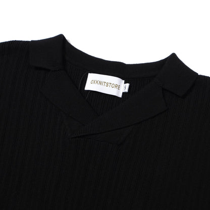 Black Ribbed Knit Polo for Men from the 60s – Minimalist Retro Shirt