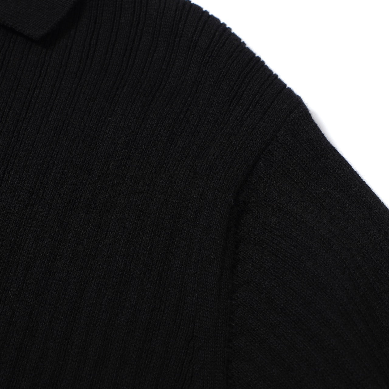 Black Ribbed Knit Polo for Men from the 60s – Minimalist Retro Shirt