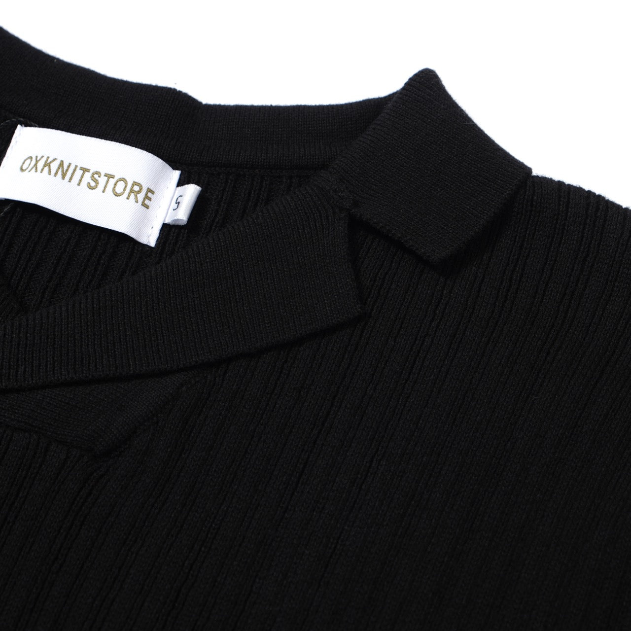 Black Ribbed Knit Polo for Men from the 60s – Minimalist Retro Shirt