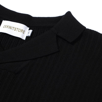 Black Ribbed Knit Polo for Men from the 60s – Minimalist Retro Shirt