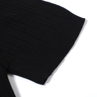 Black Ribbed Knit Polo for Men from the 60s – Minimalist Retro Shirt