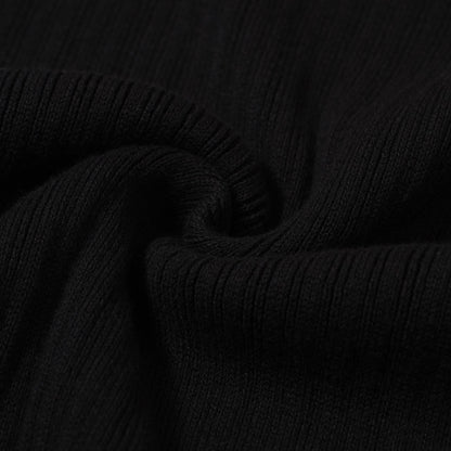 Black Ribbed Knit Polo for Men from the 60s – Minimalist Retro Shirt