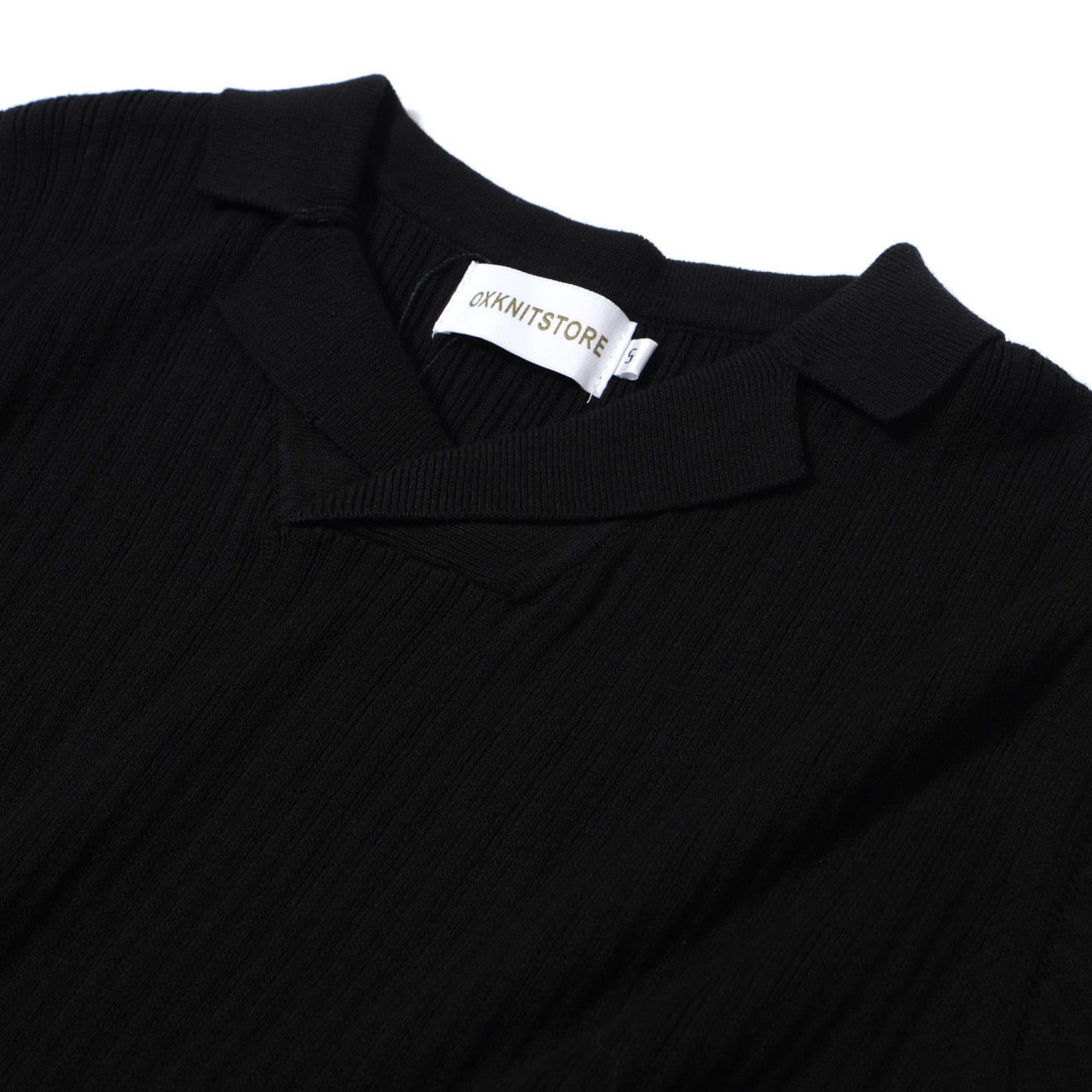 Black Ribbed Knit Polo for Men from the 60s – Minimalist Retro Shirt
