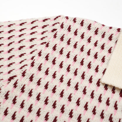 Cream Knitted Polo for Men from the 60s – Burgundy Micro Pattern Retro Style