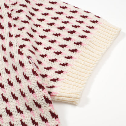 Cream Knitted Polo for Men from the 60s – Burgundy Micro Pattern Retro Style