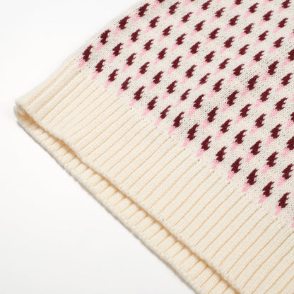 Cream Knitted Polo for Men from the 60s – Burgundy Micro Pattern Retro Style