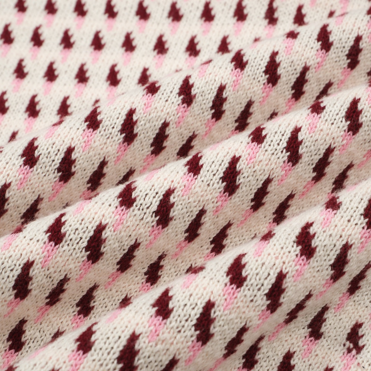 Cream Knitted Polo for Men from the 60s – Burgundy Micro Pattern Retro Style