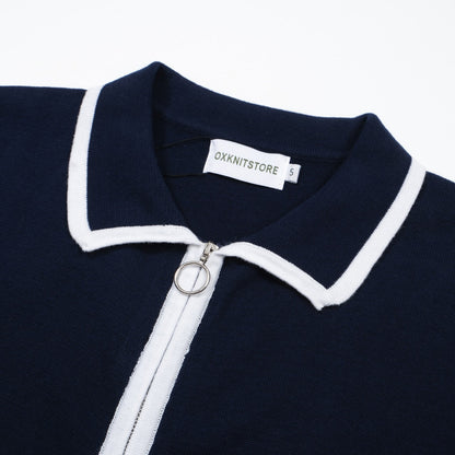 1960s Mod Zip-Up Jacket for Men – Navy with White Trim