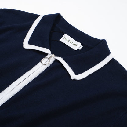 1960s Mod Zip-Up Jacket for Men – Navy with White Trim