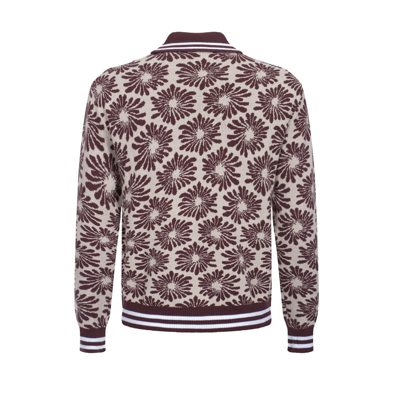 70s Floral Knit Jacket for Men – Burgundy and Beige