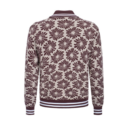 70s Floral Knit Jacket for Men – Burgundy and Beige
