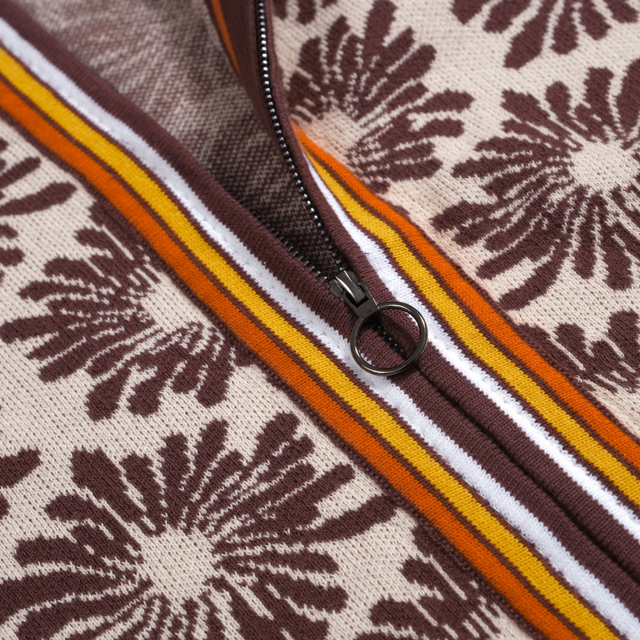 70s Floral Knit Jacket for Men – Burgundy and Beige