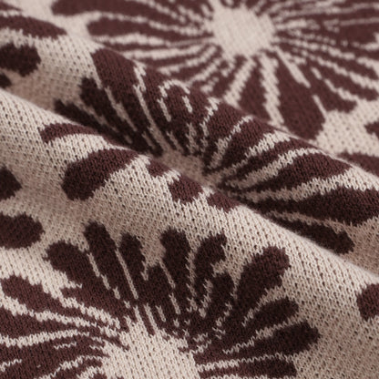 70s Floral Knit Jacket for Men – Burgundy and Beige