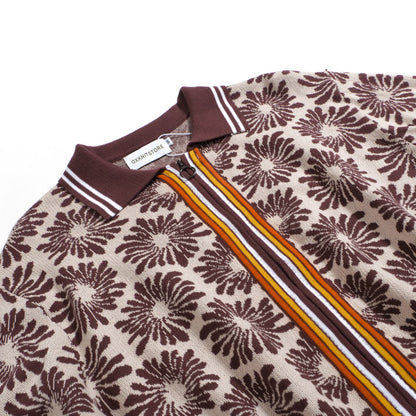 70s Floral Knit Jacket for Men – Burgundy and Beige