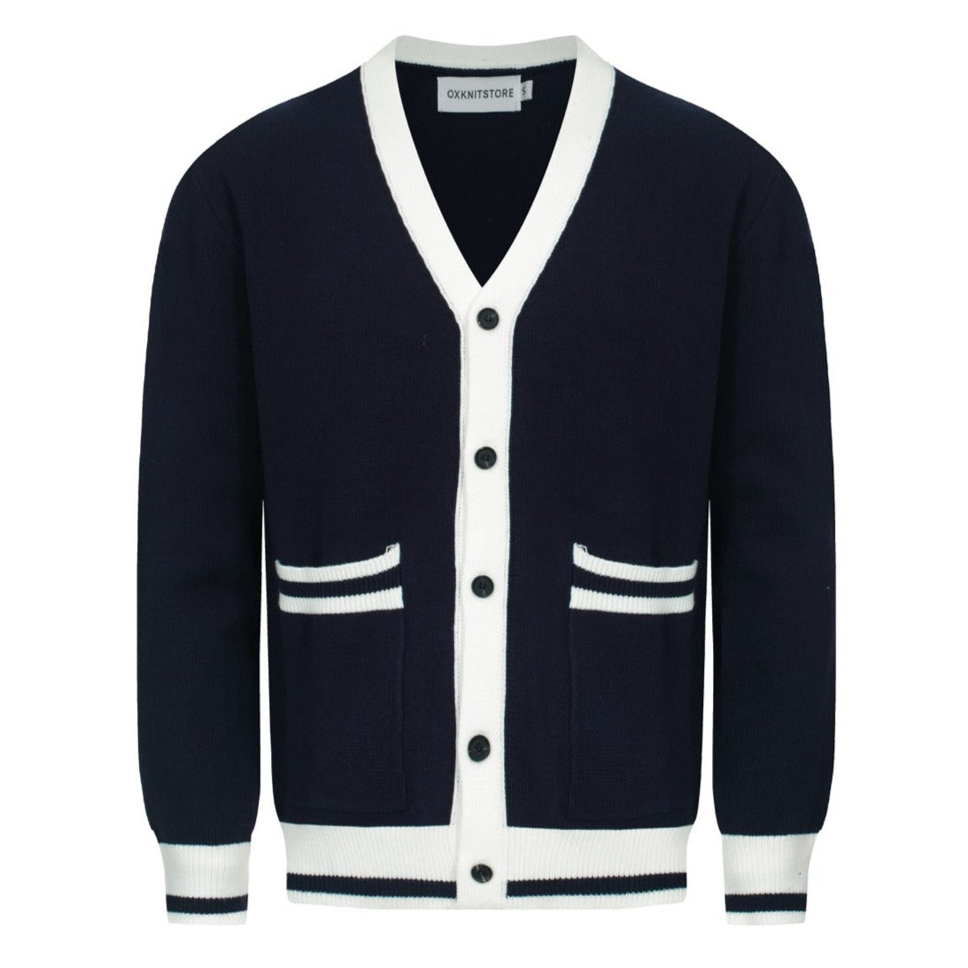Vintage Cardigan for Men – Knitted with Contrast Details and Deep V-Neck