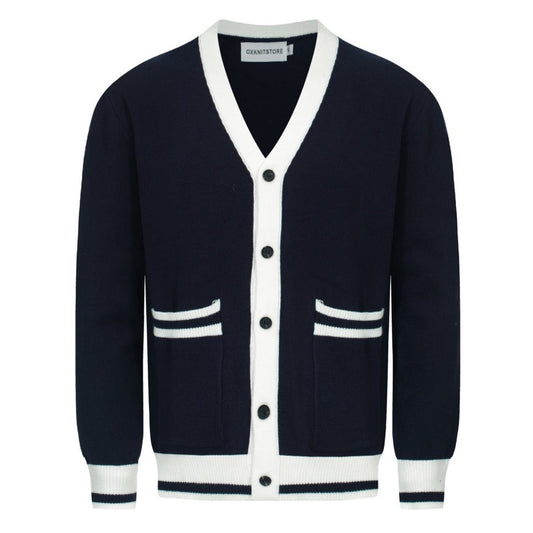 Vintage Cardigan for Men – Knitted with Contrast Details and Deep V-Neck