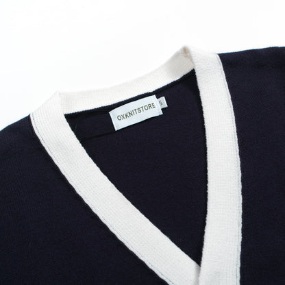 Vintage Cardigan for Men – Knitted with Contrast Details and Deep V-Neck