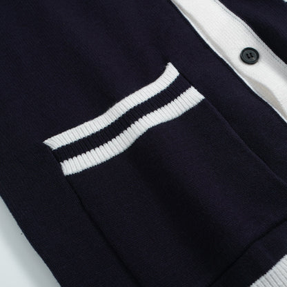 Vintage Cardigan for Men – Knitted with Contrast Details and Deep V-Neck