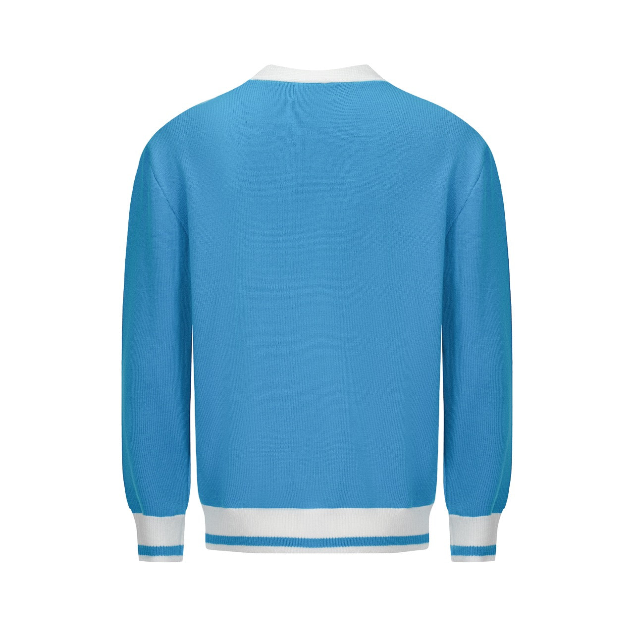 Vintage Rainbow Striped Cardigan for Men – Retro Knitted V-Neck in Sky Blue