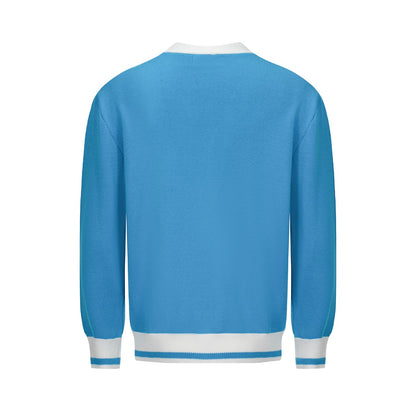 Vintage Rainbow Striped Cardigan for Men – Retro Knitted V-Neck in Sky Blue