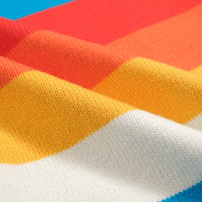 Vintage Rainbow Striped Cardigan for Men – Retro Knitted V-Neck in Sky Blue