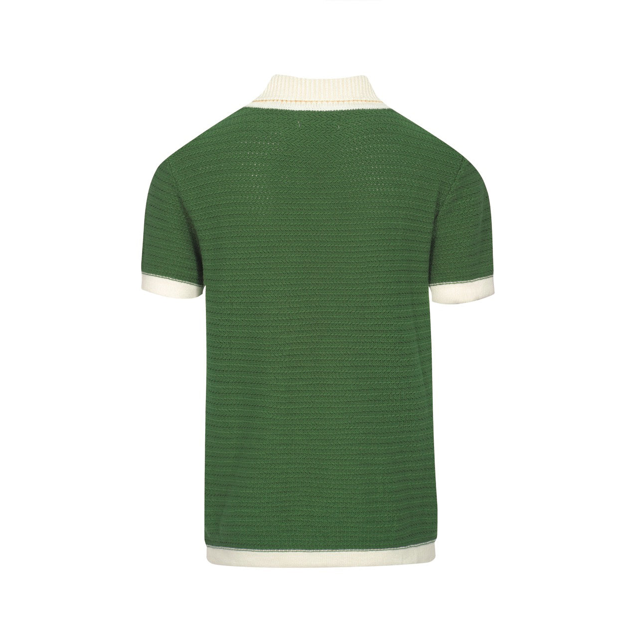 1960s Men's Open Collar Polo – Green with Cream Finishes