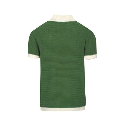 1960s Men's Open Collar Polo – Green with Cream Finishes