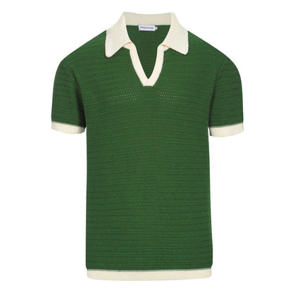 1960s Men's Open Collar Polo – Green with Cream Finishes