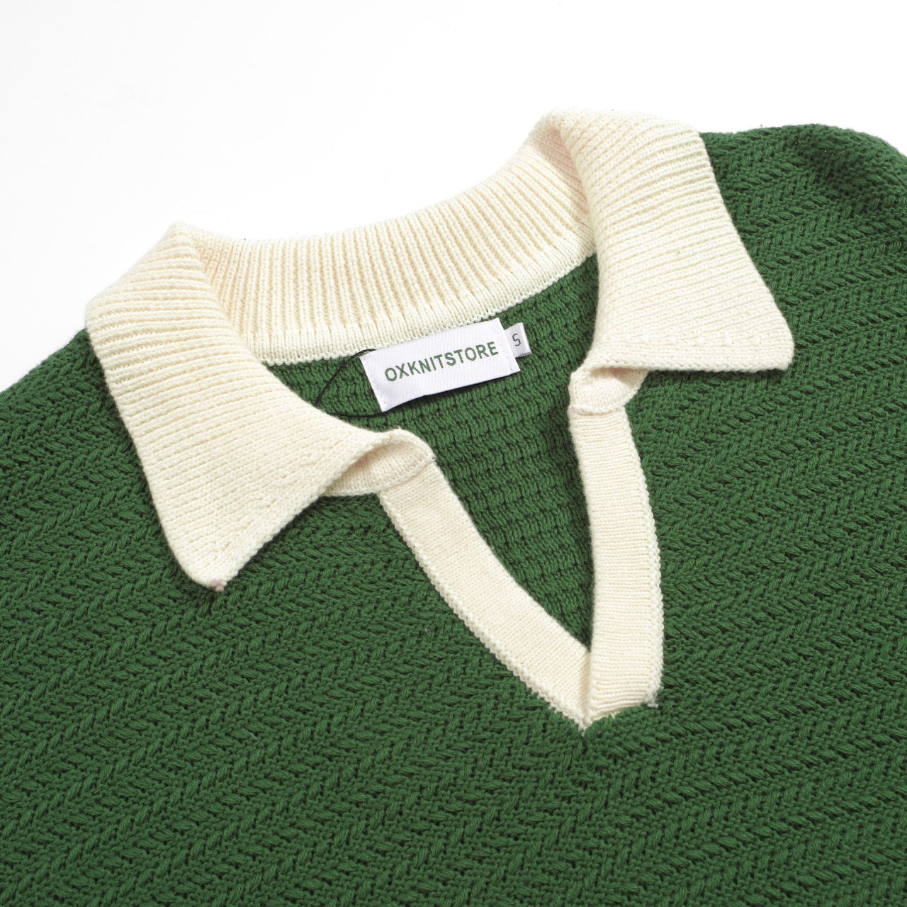 1960s Men's Open Collar Polo – Green with Cream Finishes