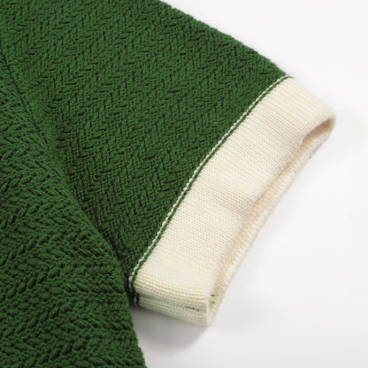 1960s Men's Open Collar Polo – Green with Cream Finishes