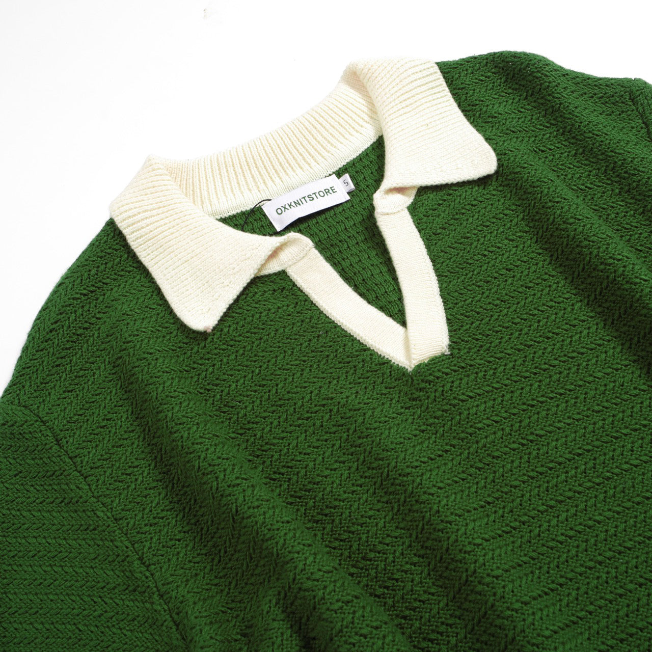 1960s Men's Open Collar Polo – Green with Cream Finishes
