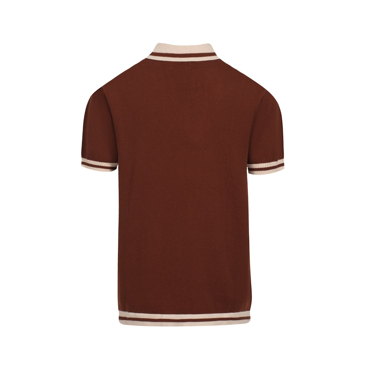 Retro Brown Knitted Polo for Men from the 70s – Striped V-Neck Sunset Colour