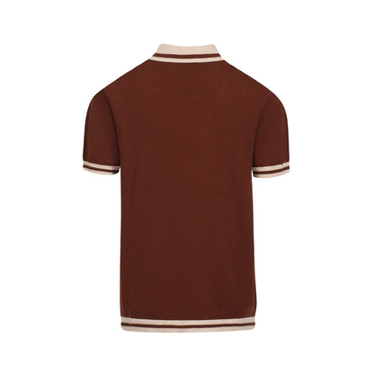 Retro Brown Knitted Polo for Men from the 70s – Striped V-Neck Sunset Colour