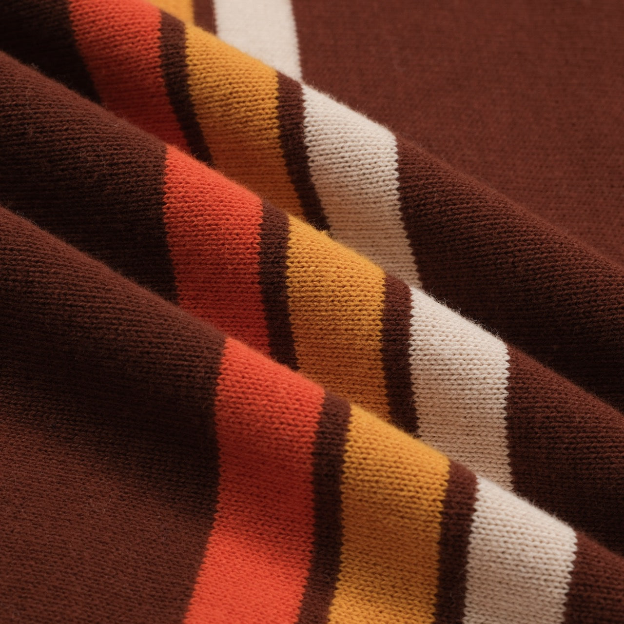 Retro Brown Knitted Polo for Men from the 70s – Striped V-Neck Sunset Colour