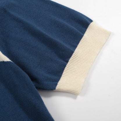 1970s Men's Colourblock Knit T-shirt – Blue Striped Round Neck