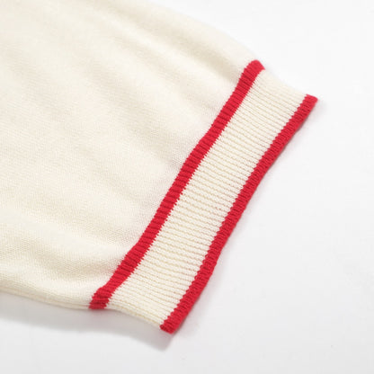 1970s Vintage Knit Polo for Men – Retro Cream with Red, Black & Blue Arrow Graphic