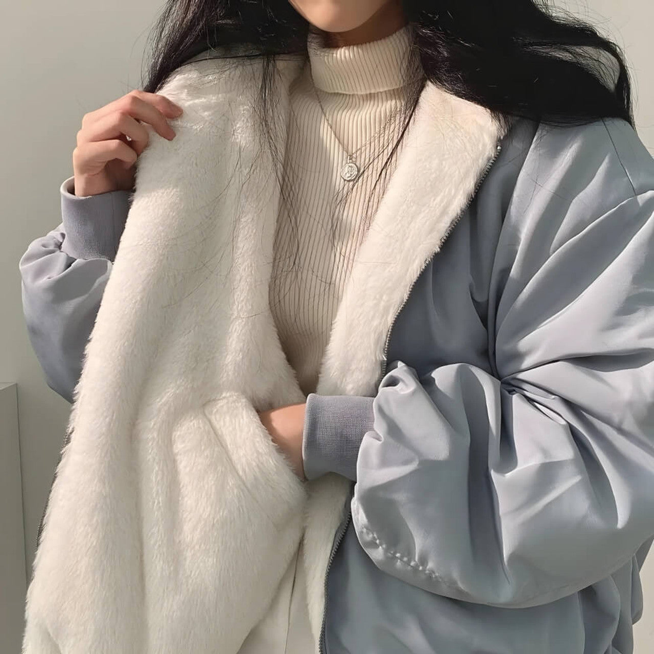 Reversible Teddy Wool Hooded Jacket