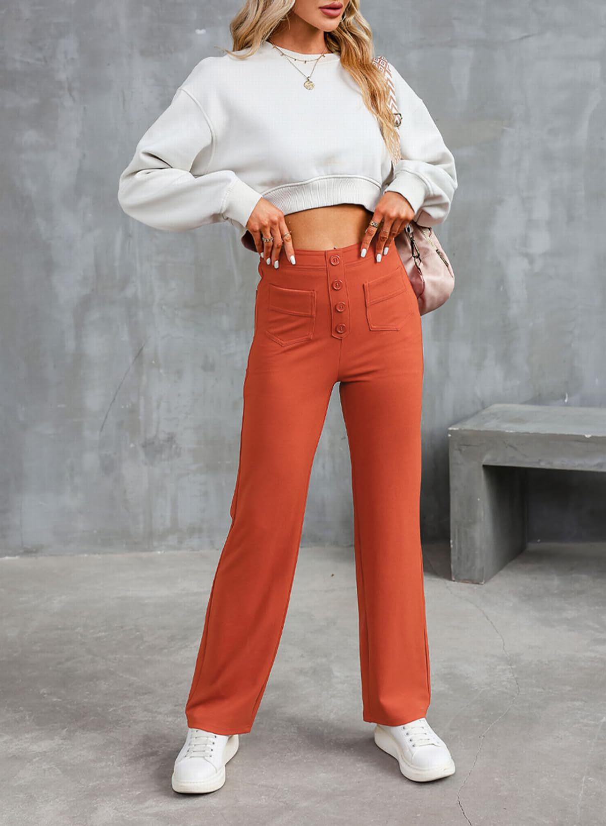 Inès - Elegant high-waisted wide-leg trousers with buttons